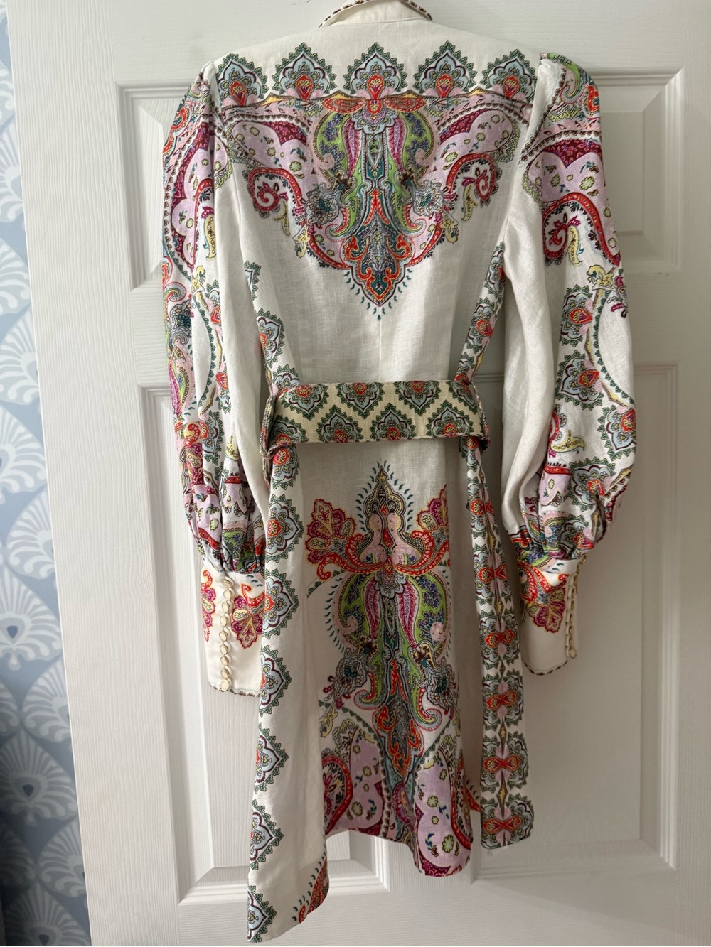 Zimmermann White Paisley-Print Puff-Sleeve Mini Dress - Picture 5 of 7